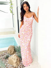 Print Spaghetti Strap Slim Bodycon Backless Nightclub Spring Summer Maxi Dress